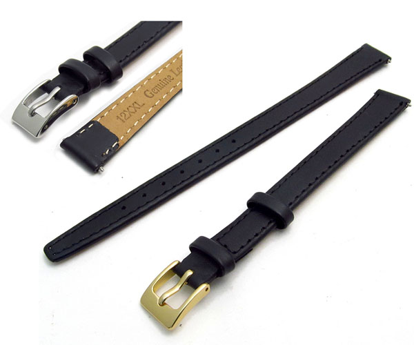 XXL Very Long Black Smooth Stitched Ladies Leather Watch Strap