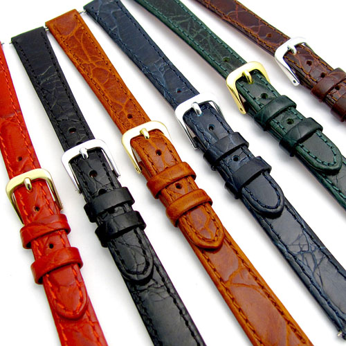 Ladies Flat Calf Leather Watch Strap Crocodile Grain 12mm 14mm D007