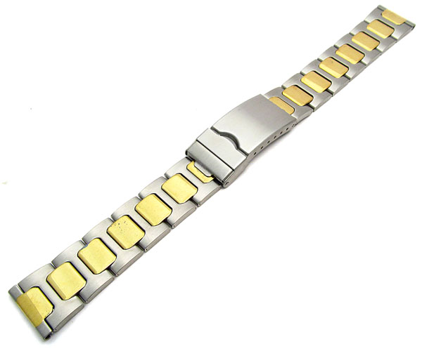 Folding Deployment Watch Bracelet Stainless Steel Mens 2Tone 18mm W002