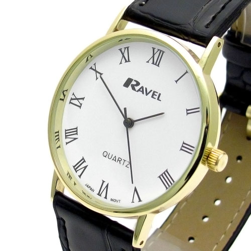 Ravel Mens Classic Quartz Watch Black Strap White Face IXII R0129 11 1