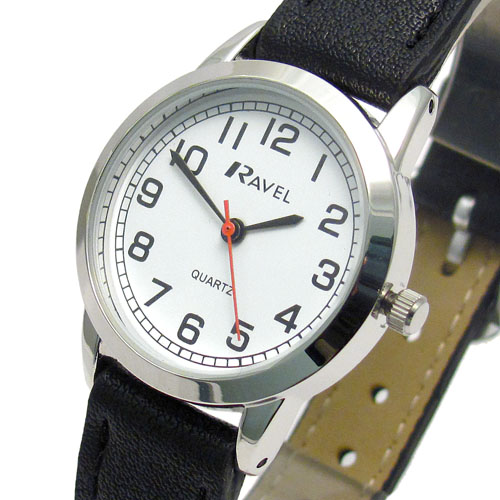 Ravel Ladies Easy Read Quartz Watch Black Strap White Face R0132 11 2