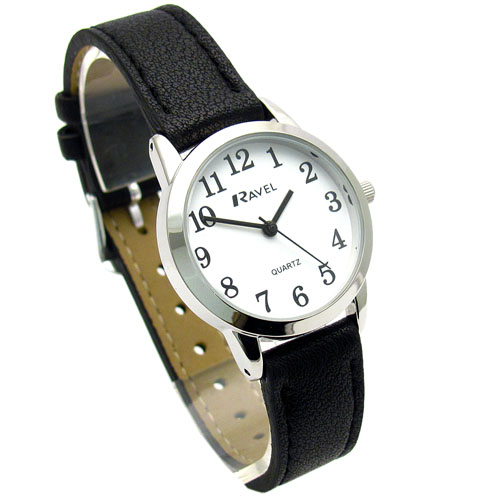 Ravel Ladies Easy Read Quartz Watch Black Strap White Face R0132 01 2