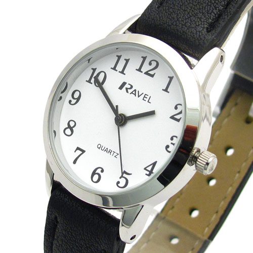 Ravel Ladies Easy Read Quartz Watch Black Strap White Face R0132 01 2