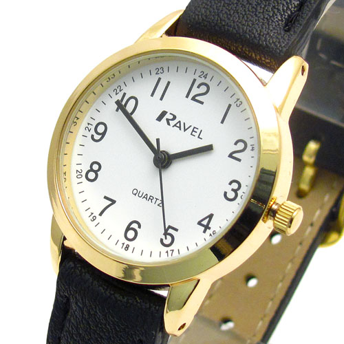 Ravel Ladies Easy Read Quartz Watch Black Strap White Face R0132 22 2