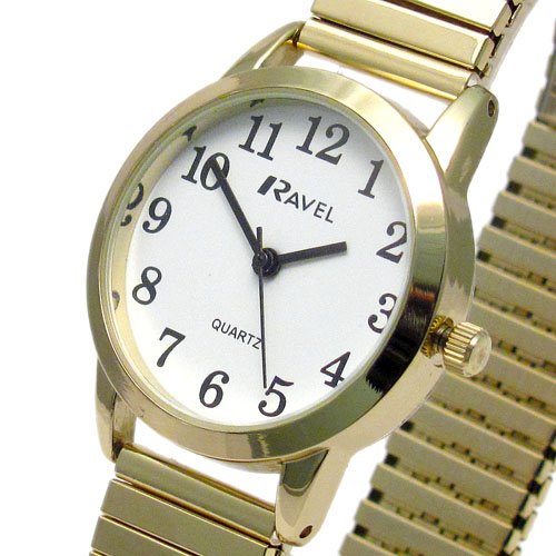 Ravel Ladies SuperClear Quartz Watch with Expanding Bracelet Gld 38