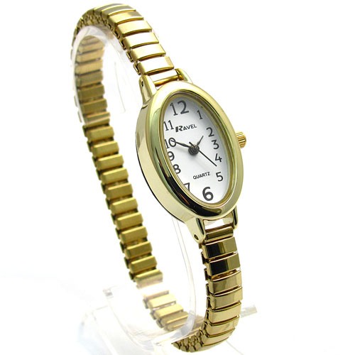 Ravel Ladies Easy Read Oval Quartz Watch Expanding Bracelet Gold 01