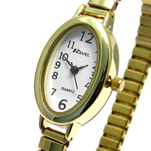 Ravel Ladies Easy Read Oval Quartz Watch Expanding Bracelet Gold 01